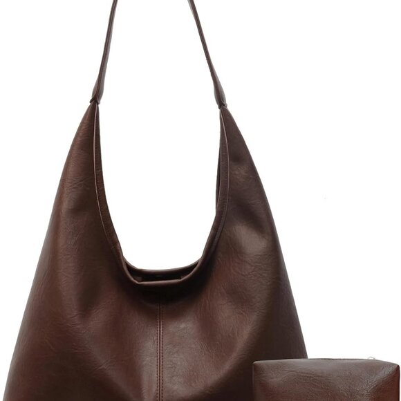 Jewelry - Leather Hobo Bags for Women Slouchy Tote Bag Retro PU Leather Purse Soft Shoulde